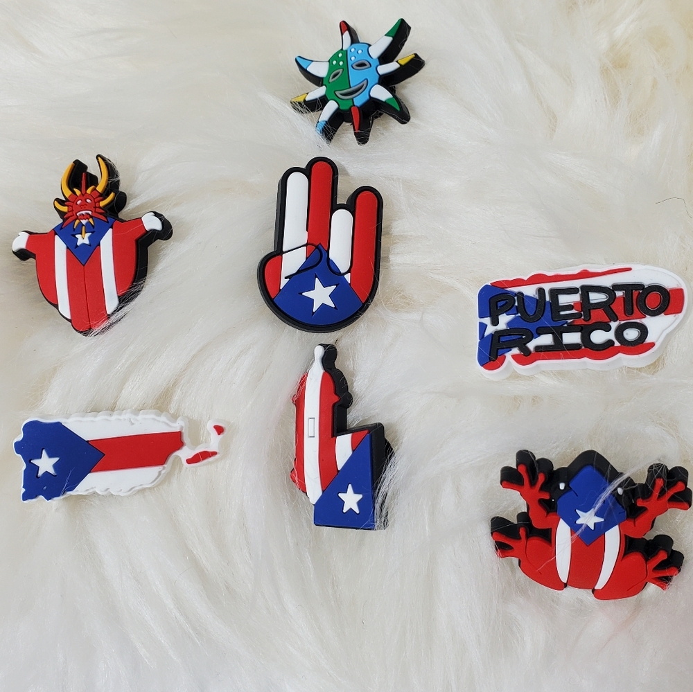 Set of 7 Shoe Charms for Crocs Puerto Rico Themed Adults & Children
